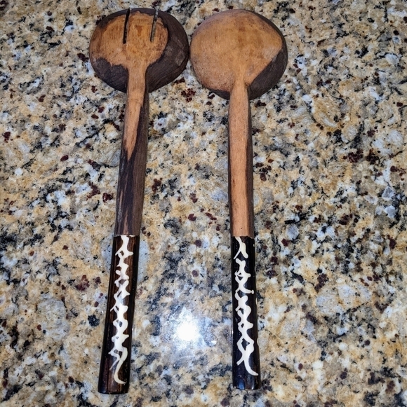 African Teak Salad Serving Spoons from Kenya - Picture 3 of 8